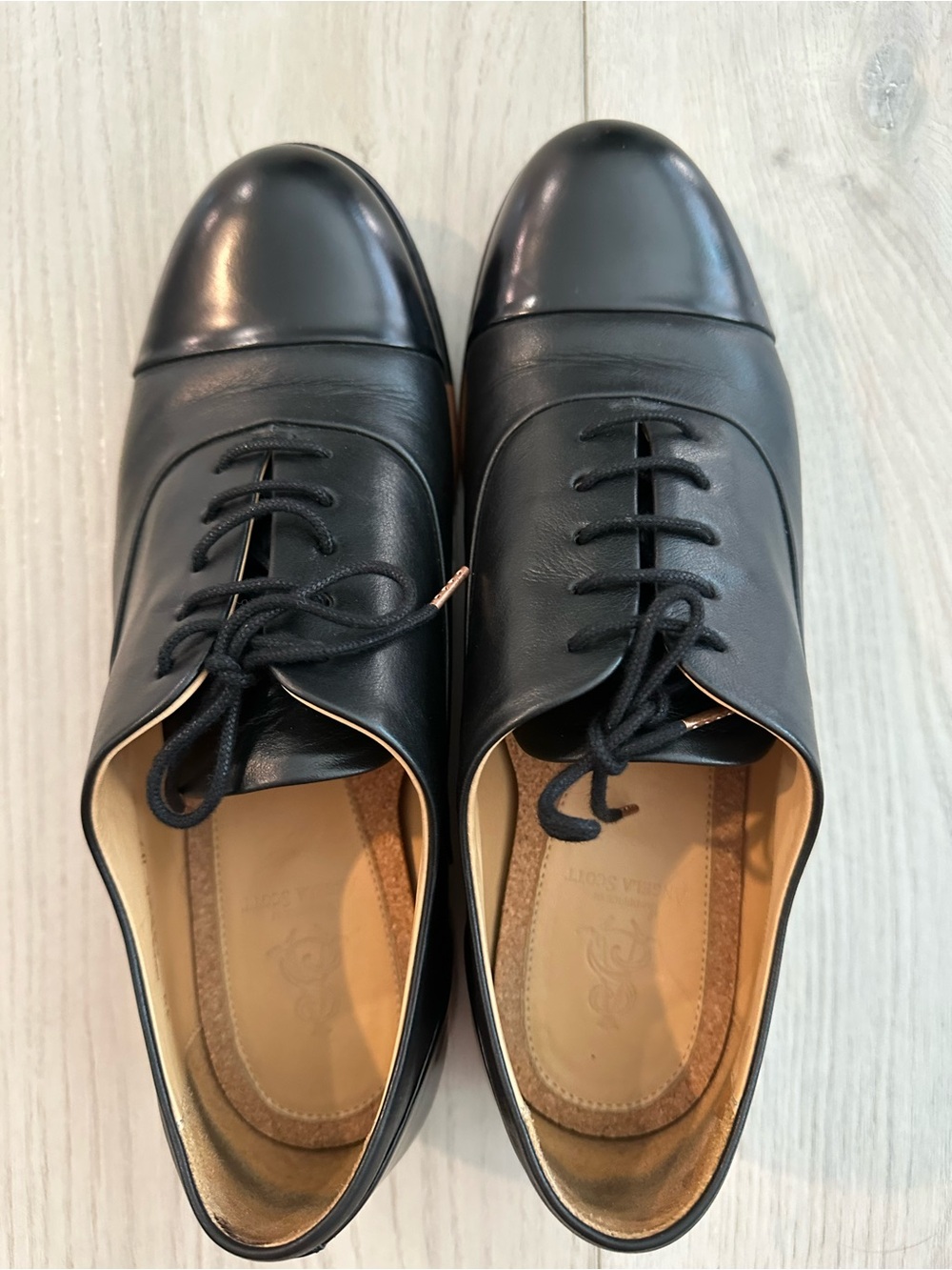 The Office of Angela Scott Black Leather Cap Toe Oxford Shoes EU 39